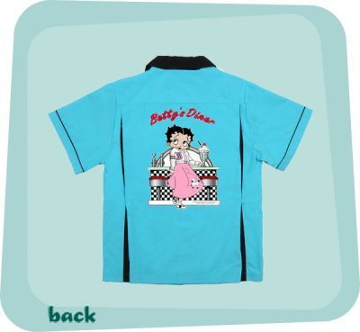BETTY BOOP DINER ,Turquoise/Blk CLASSIC Retro Bowling shirt Back 