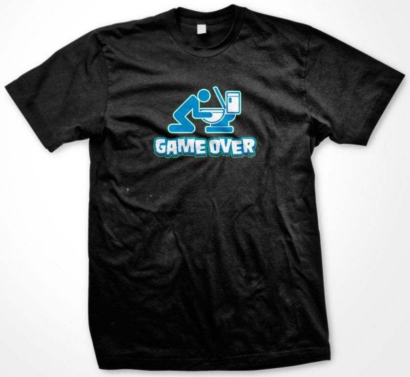 Game Over Toilet Drunk Puke Funny Drinking Mens T shirt  