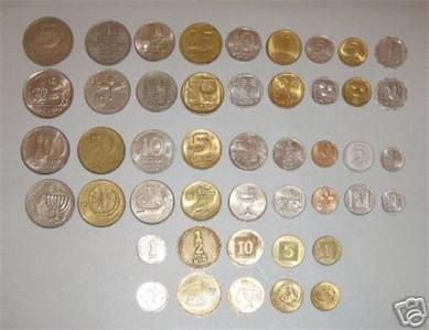 Complete coin set of Israel Lira, Old and New Sheqel  