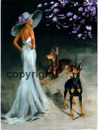 Doberman Pinscher with lady(black and tan) print  