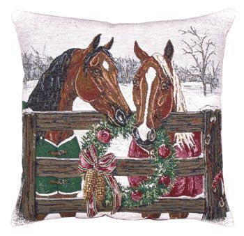 Western Horses Holiday Christmas Tapestry Throw Pillow  