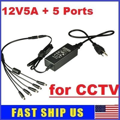 12V DC 5A Power Supply Adapter with 5 Port Splitter Cable CCTV 