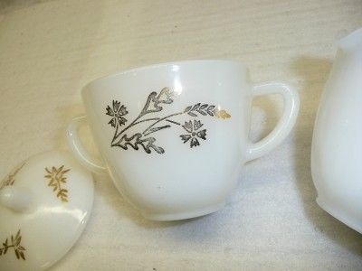 Fire King Heat Proof creamer n Sugar set milk glass old  