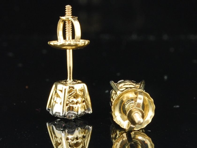 14K MENS LADIES YELLOW GOLD 1/4 CT SOLITAIRE LOOK ROUND DIAMOND STUDS 