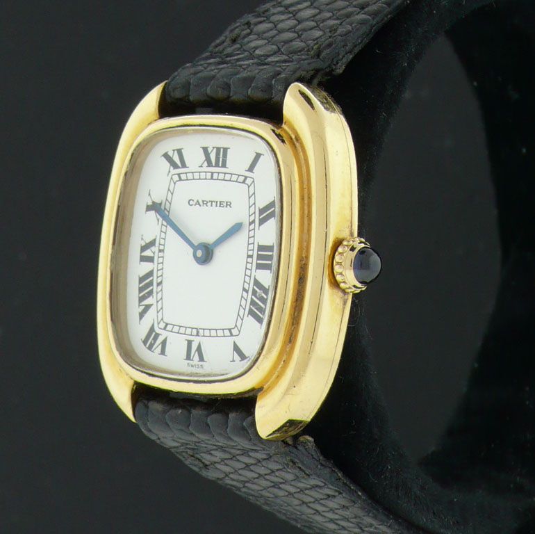 Ladies Vintage Cartier Ellipse Oval 18k Gold Watch  