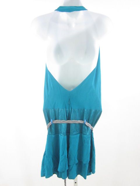 RENEE BARDOT Blue Halter Tank Top Shirt Gray Belt Sz XS  