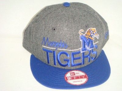 MEMPHIS TIGERS NEW ERA NCAA SNAPBACK HAT CAP WOOL GREY/BLUE  