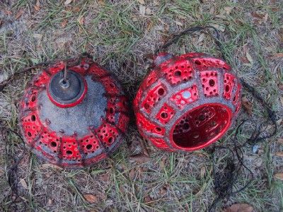 Pair of Two 1960s 1970s Red Retro CERAMIC HANGING SWAG LAMPS  