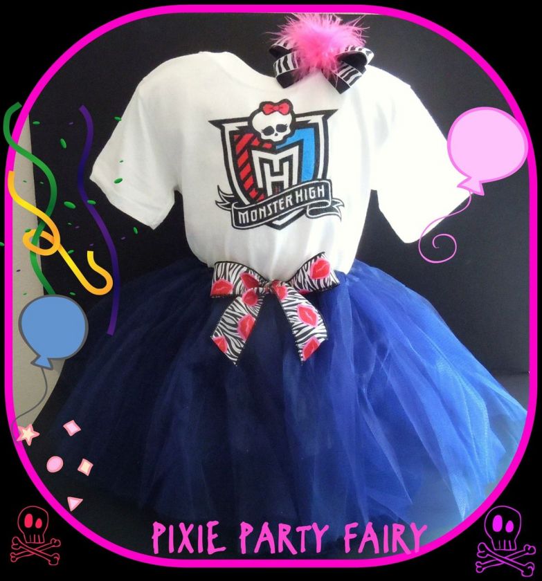 GIRL BOUTIQUE MONSTER HIGH TUTU T SHIRT HAIR BOW BIRTHDAY GIFT OUTFIT 