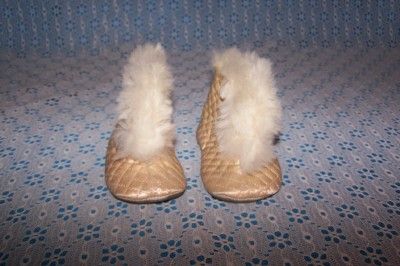 Antique Victorian Baby Boots Leather Sole Rabbit Fur  