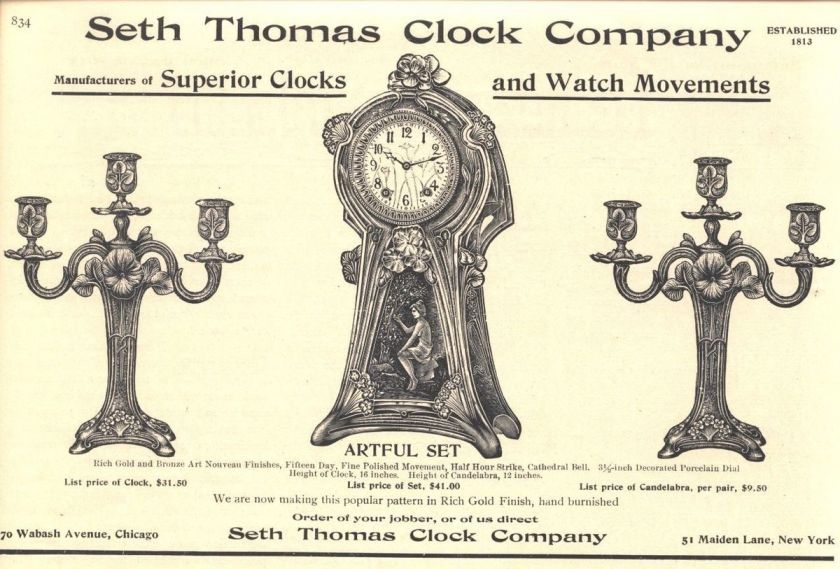 1907 ad lg a seth thomas clock co candlesticks  