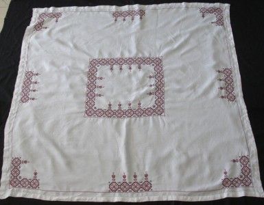 Vintage Hand embroidered cross stitch tablecloth 52x54  