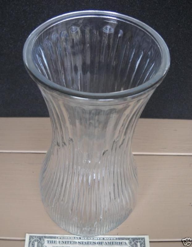 75 HOOSIER CLEAR HEAVY RIBBED GLASS ROSE VASE 4087 A  