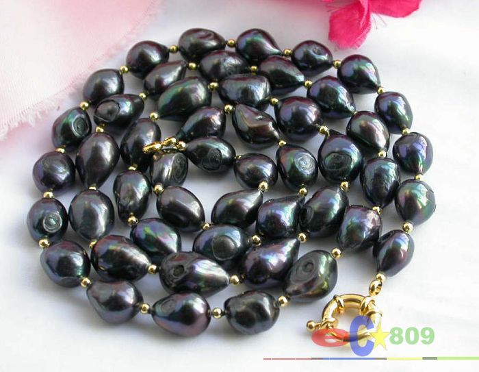 HUGE 33 18MM BLACK BAROQUE FRESHWATER PEARL NECKLACE  