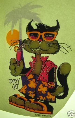 Vintage Party Cat iron on T Shirt decal transfer 1987  