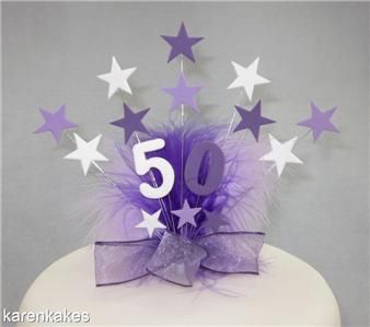 PURPLE, LILAC & WHITE STAR BIRTHDAY CAKE TOPPER WITH FEATHERS 18th 