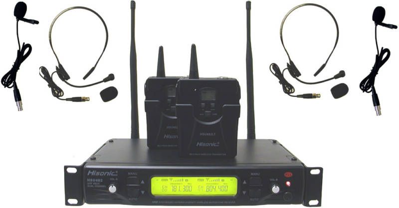 NEW HISONIC HSU482L UHF WIRELESS HEADSET LAPEL MICROPHONE SYSTEM 