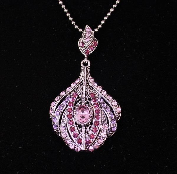 ORNATE VIOLET AUSTRIAN CRYSTAL PENDENT NECKLACE CHOKER  