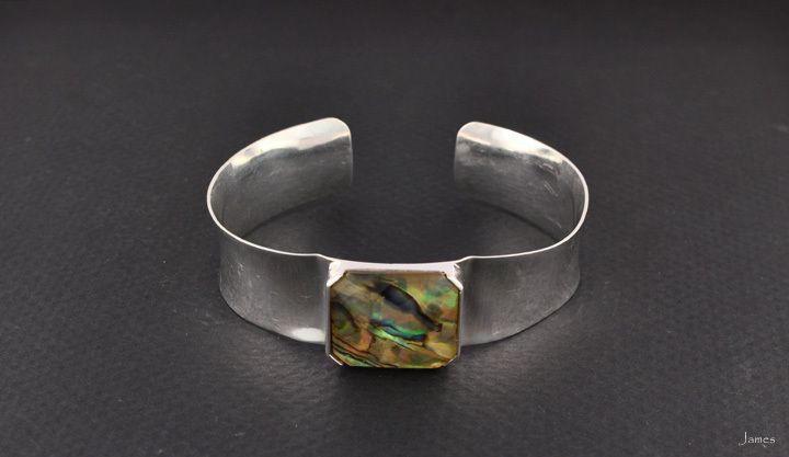 Vintage Sterling Silver Cuff Abalone Bracelet  