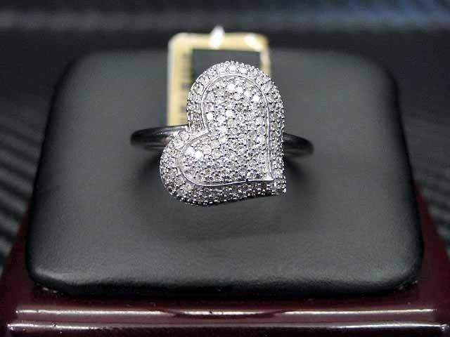  LADIES DIAMOND RING 10K WHITE GOLD ROUND CUT MICRO PAVE SET HEART 