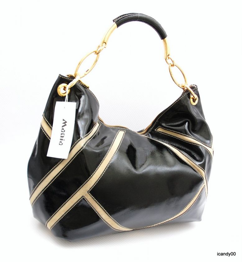 NWT MANIA Italy SHOULDER BAG HANDBAG HOBO TOTE ~BLACK  