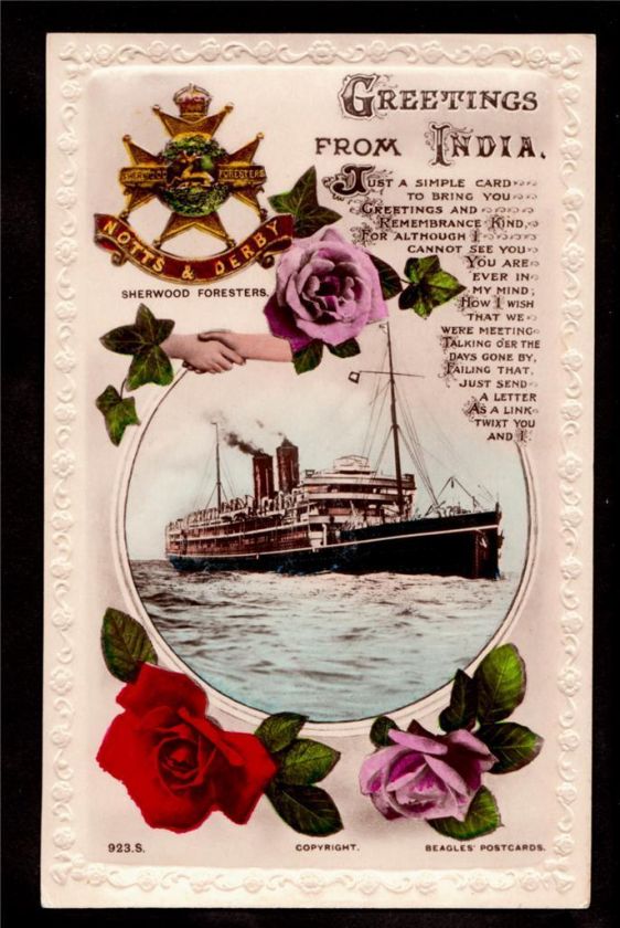 real photo uk liner ship greetings from india postcard  