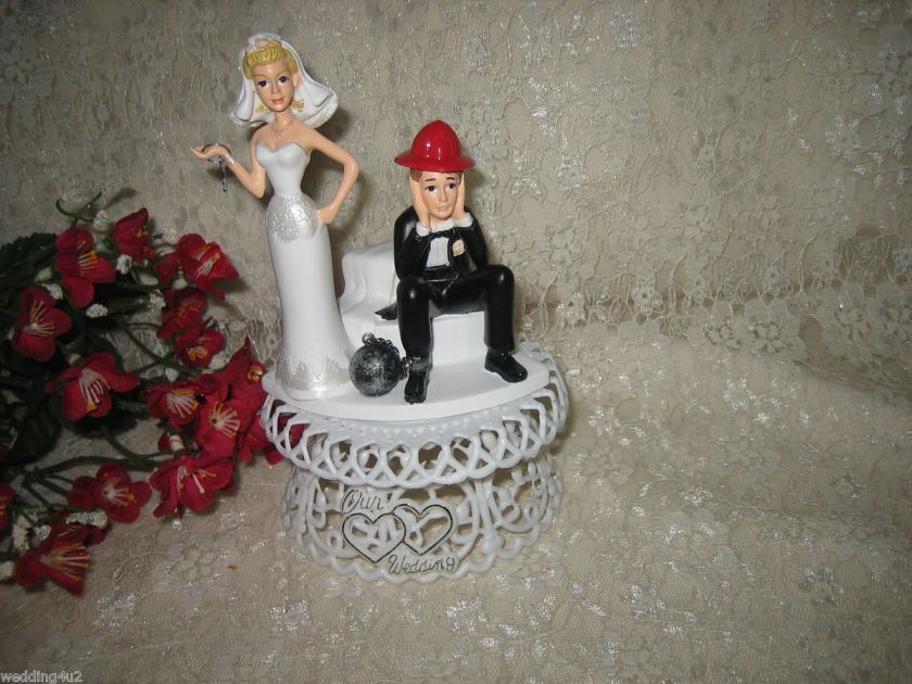   Firefighter BRIDE AXE Ball Chain Our Wedding CAKE TOPPER  