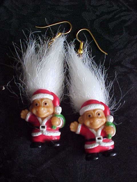 VINTAGE SANTA CLAUSE TROLL WIRE BACK EARRINGS  