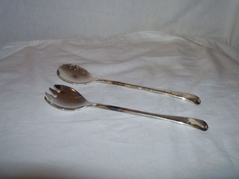 Vintage Silver Plated Serving Fork & Spoon Set   NICE  
