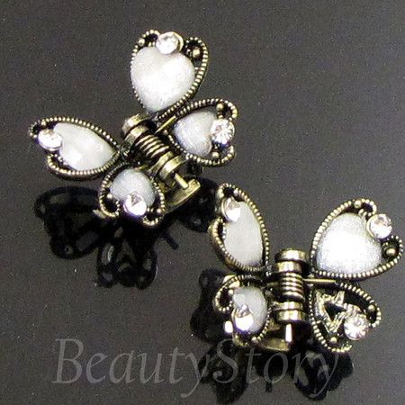   SHIPPING 2 antiqued rhinestone crystal butterfly hair claw clip  