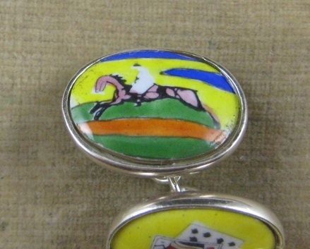 ELEGANT FOUR VICES STERLING SILVER ENAMEL CUFFLINKS  