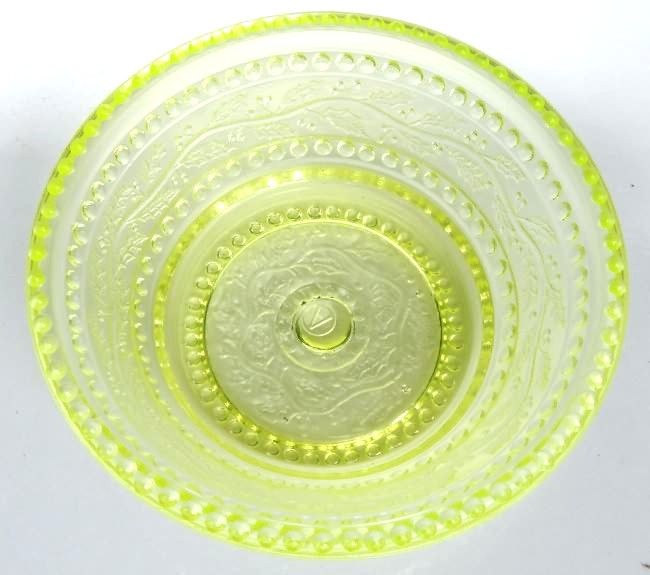 Uranium Vaseline Glass Beaded Holly Nut Mint Dish  