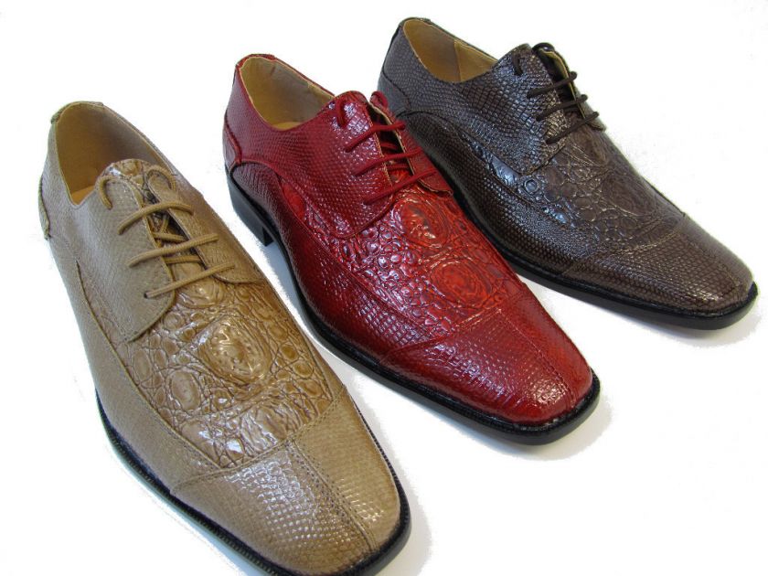 Mens Leather Alligator Print Dress Shoes 3 colors  