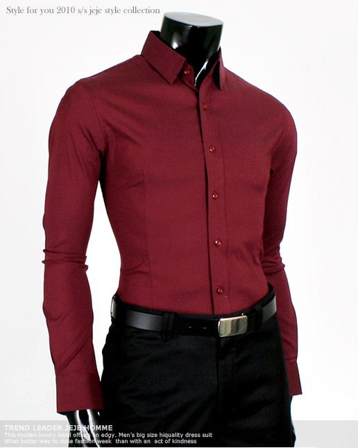 High Quality Slim Fit Wine Mens Dress Shirts US size L  