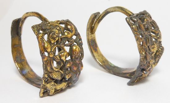 EARLY QING DYNASTY SILVER GILT CHINESE EARRINGS $❶NR  