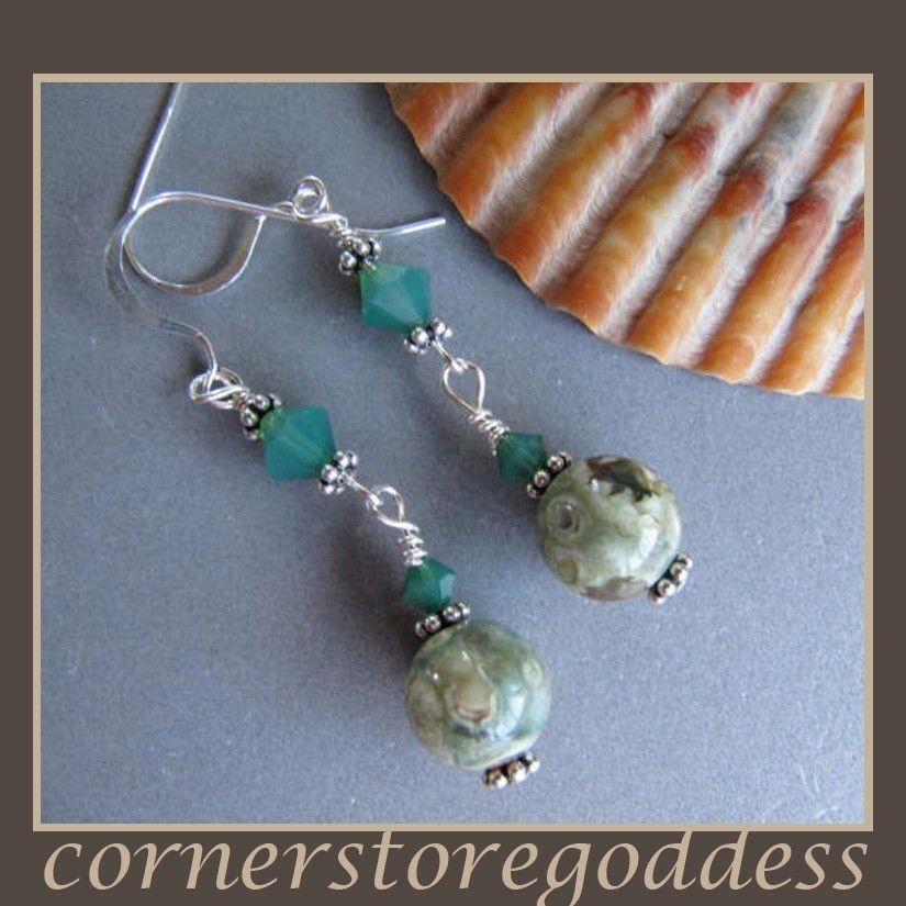 Cornerstoregoddess Rain Forest Jasper Rhyolite Earrings  