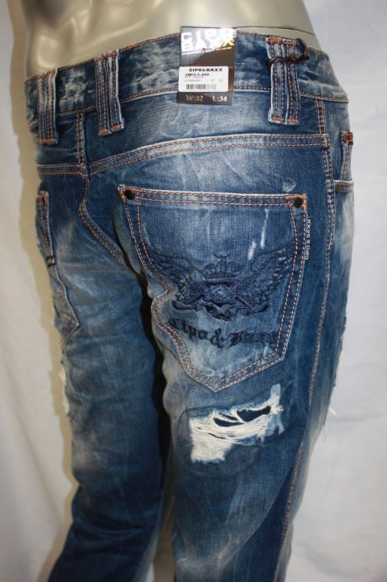 Cipo & Baxx DARK BLUE SANDBLAST & CUTS Denim  