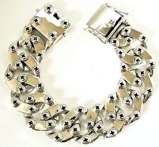 HUGE BOLT HEAD CUBAN STERLING 925 SILVER BRACELET 9.25  