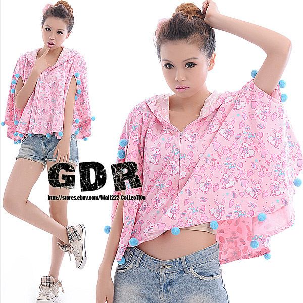 RABBIT HOODIE PUNK PINK #120744 WIDE SLEEVE JACKET TOP  