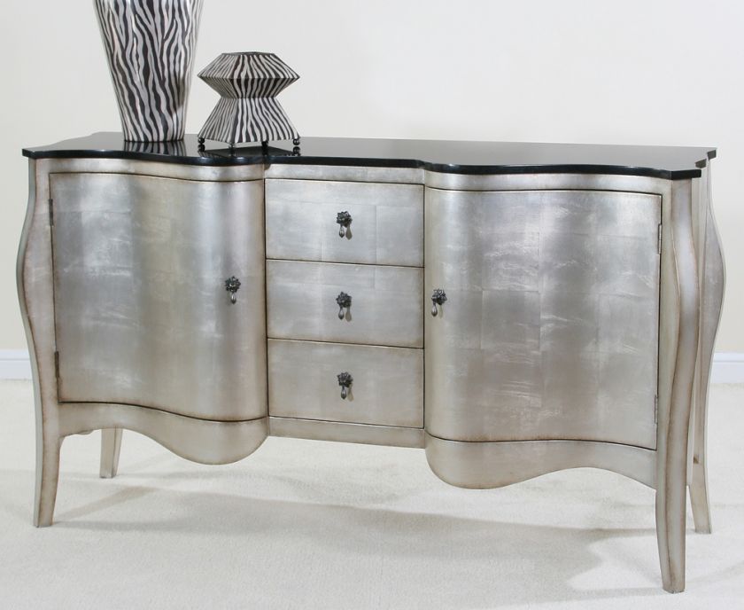 Contempo Granite Top Credenza Metalic Silver  