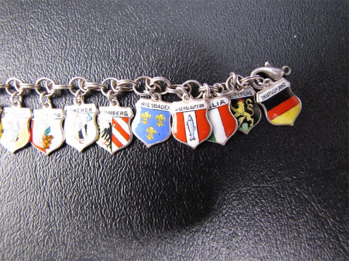 Vintage Sterling Coat Of Arms & Flags Charm Bracelet  