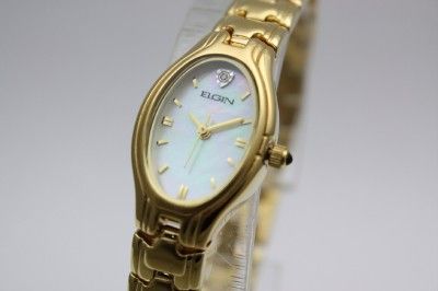 New Elgin Women Mother Of Pearl Steel Gold Dress Watch EG027  