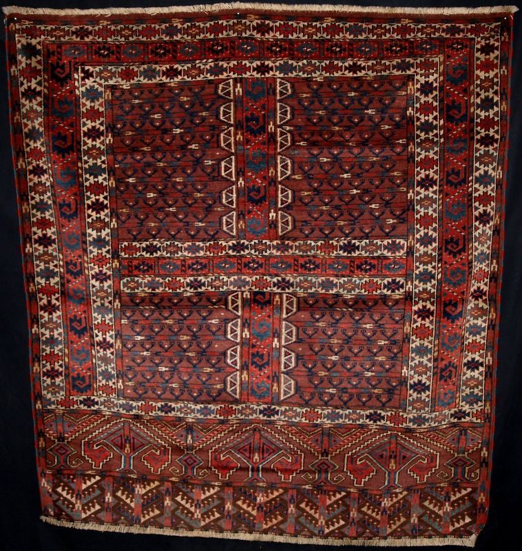 ANTIQUE YOMUT TURKMEN ENSI, FULL PILE, GREAT, 4TH Q 19C  