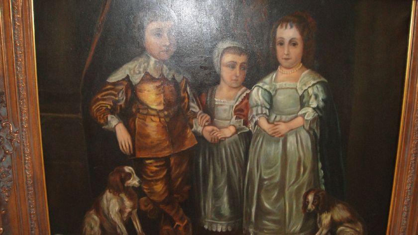 ANTIQUE c1890 OIL KING S CHILDREN DOGS VAN DYCK COPY  