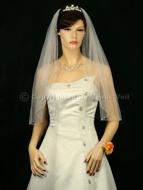 1T Ivory Wedding Bridal Elbow Beaded Edge Veil  