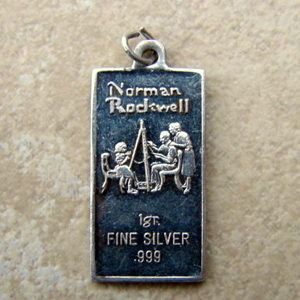 Vintage Fine Silver Bar Norman Rockwell Bracelet Charm  