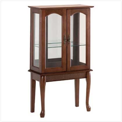 WOOD & GLASS 2 DOOR LOWBOY CURIO SHELF DISPLAY CABINET