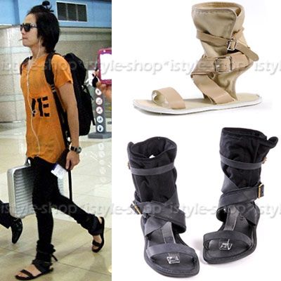 Mens Leather Belted Ankle Wrapping Canvas Cuff Sandals  