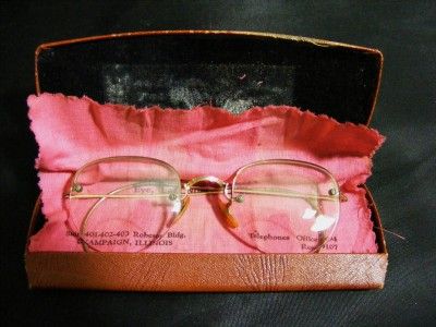 Antique Shuron GF12K Gold Wire Rimmed Spectacles Eyeglasses Case 