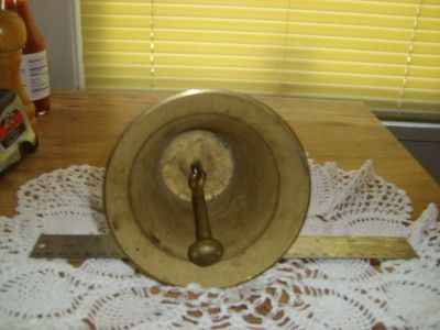 Old Antique Brass Wood Teachers Hand Desk School Bell  